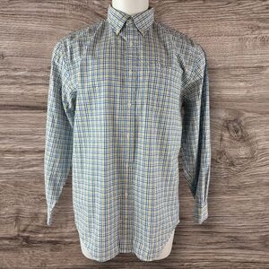 LL BEAN Men's Check Blue Button Shirt Large Traditional Fit Cotton Casual (507)